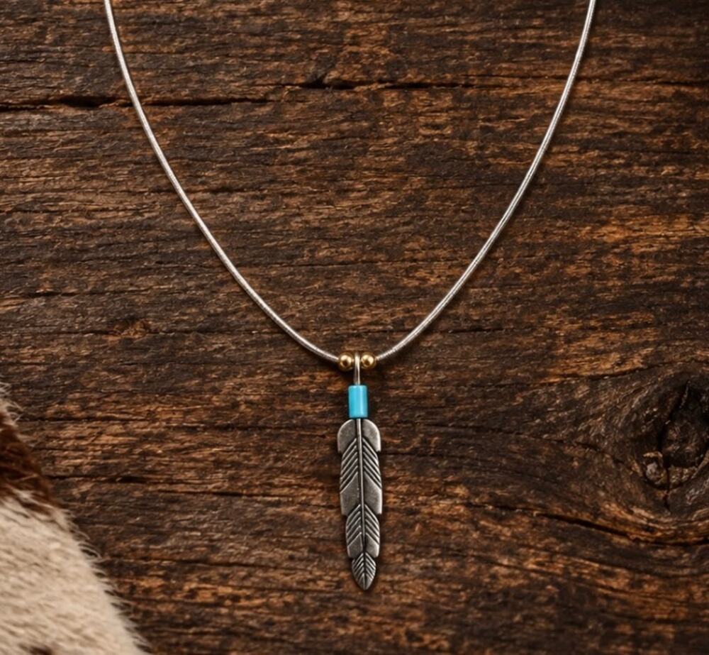 Sterling Silver Turquoise Arrow Pendant on 16" Liquid Silver Necklace